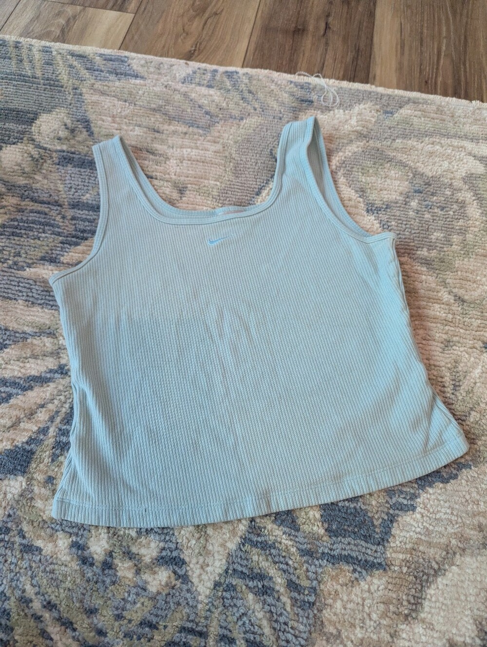 Nike Vintage Center Swoosh  Pale Blue Ribbed Cropped Tank Top